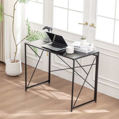 Bureau Pliable Noir Compact – Facile à Monter, Multifonction Pour Petits Espaces 99x50x75 Cm