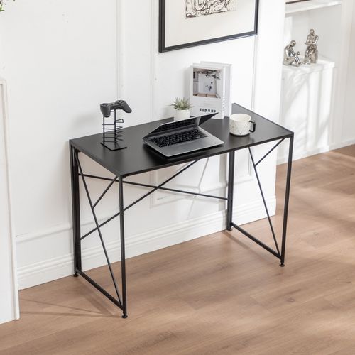 Bureau Pliable Noir Compact – Facile à Monter, Multifonction Pour Petits Espaces 99x50x75 Cm