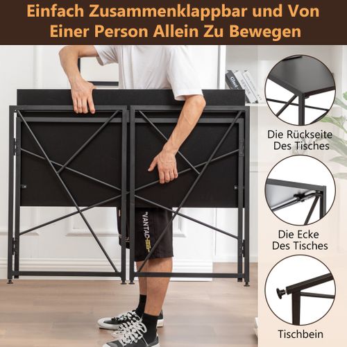 Bureau Pliable Noir Compact – Facile à Monter, Multifonction Pour Petits Espaces 99x50x75 Cm