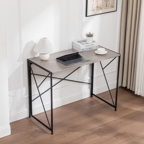 Bureau Pliable En Mdf Naturel – Compact, Multifonction, Facile à Monter 99x50x75 Cm