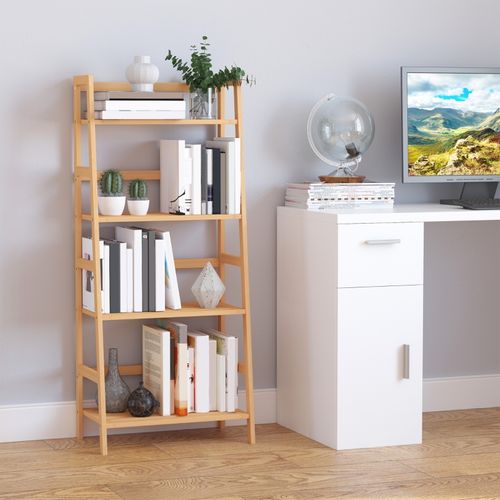 Étagère Échelle 4 Niveaux En Bambou Naturel, Multifonction Pour Salon, Cuisine Et Salle De Bain