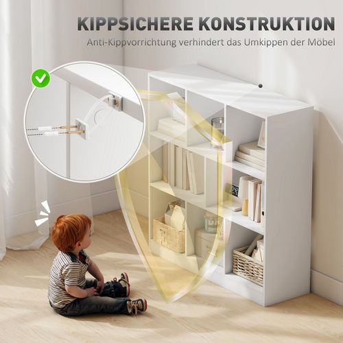 Étagère Bibliothèque Moderne 8 Compartiments, 97,5x30x100 Cm, Style Contemporain Blanc