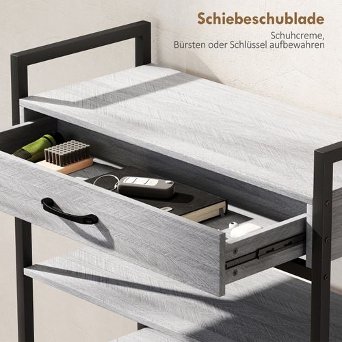 Étagère à Chaussures 4 Niveaux, Flurregal En Métal Et Panneaux Bois Gris, 70x30x87,6 Cm