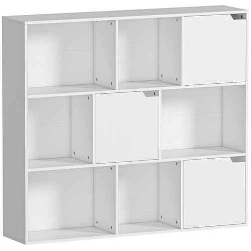 Bibliothèque Cube 9 Cases Avec 3 Portes Et 6 Niches Ouvertes, Rangement Polyvalent Blanc