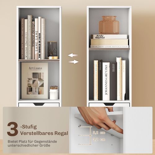Bibliothèque Ajustable 6 Niveaux Avec Tiroir Et Porte, Rangement Modulable Blanc Pour Maison