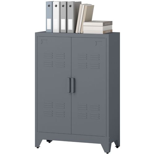 Armoire de Bureau En Métal Gris Avec Portes à Lamelles Et Étagères Réglables, Usage Bureau