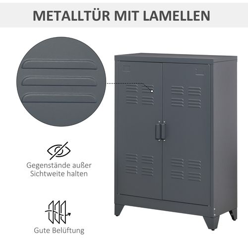 Armoire de Bureau En Métal Gris Avec Portes à Lamelles Et Étagères Réglables, Usage Bureau