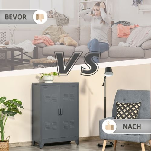 Armoire de Bureau En Métal Gris Avec Portes à Lamelles Et Étagères Réglables, Usage Bureau