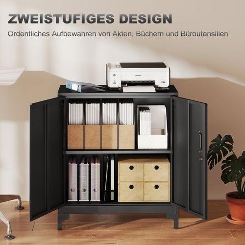 Armoire De Bureau En Métal Noir Avec Portes Verrouillables Et Rangement à Deux Niveaux