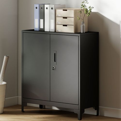 Armoire De Bureau En Métal Noir Avec Portes Verrouillables Et Rangement à Deux Niveaux