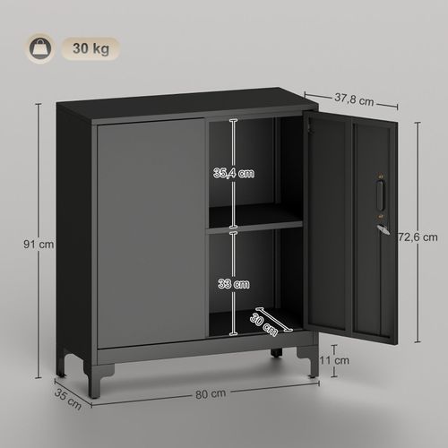 Armoire De Bureau En Métal Noir Avec Portes Verrouillables Et Rangement à Deux Niveaux