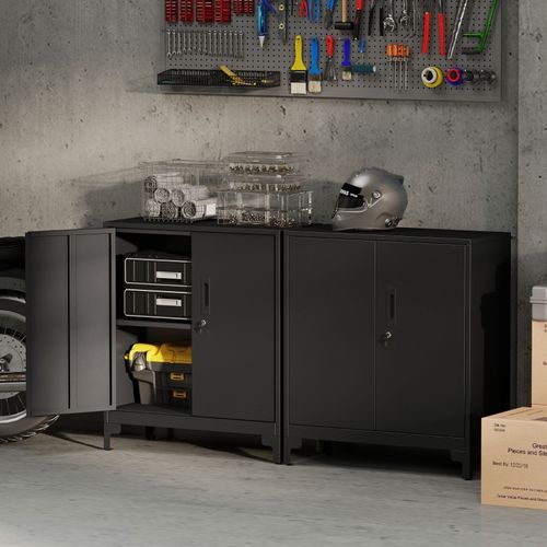 Armoire De Bureau En Métal Noir Avec Portes Verrouillables Et Rangement à Deux Niveaux