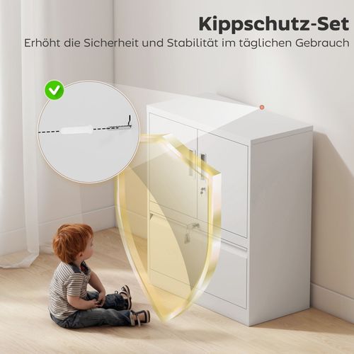 Armoire De Bureau En Acier Blanc Verrouillable Avec Tiroir Dossiers Et Étagère Réglable Intégrée