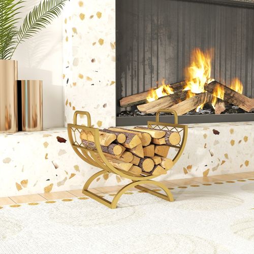 Porte-bûches, Rangement à Bois Intérieur Design Luxe En Métal Doré, Compact Et Élégant 46x36x41 Cm