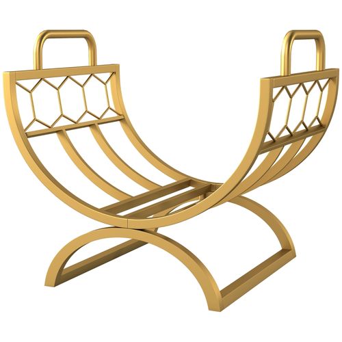 Porte-bûches, Rangement à Bois Intérieur Design Luxe En Métal Doré, Compact Et Élégant 46x36x41 Cm