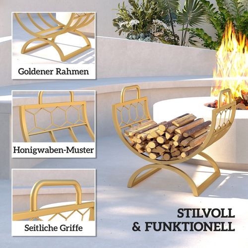 Porte-bûches, Rangement à Bois Intérieur Design Luxe En Métal Doré, Compact Et Élégant 46x36x41 Cm