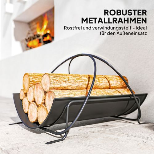 Porte-bûches Intérieur En Métal Noir Avec Poignée, Design Géométrique 51x38x33 Cm