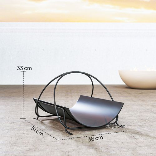 Porte-bûches Intérieur En Métal Noir Avec Poignée, Design Géométrique 51x38x33 Cm