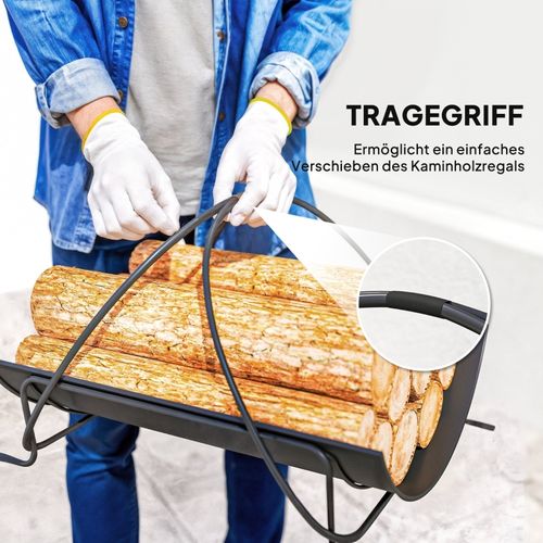 Porte-bûches Intérieur En Métal Noir Avec Poignée, Design Géométrique 51x38x33 Cm