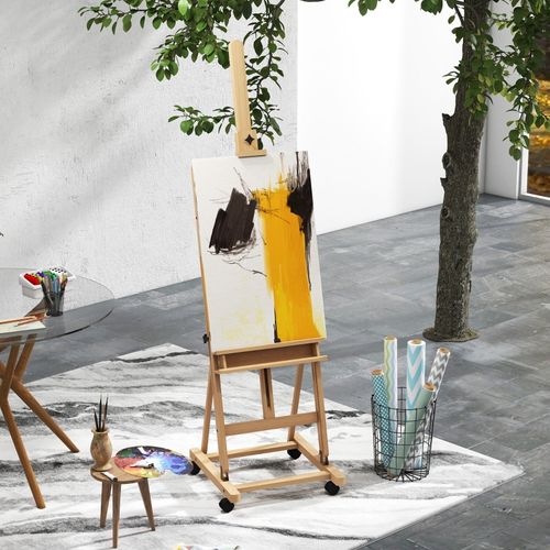 Chevalet D’artiste Réglable En Bois De Hêtre Avec Roulettes, Pliable Et Stable