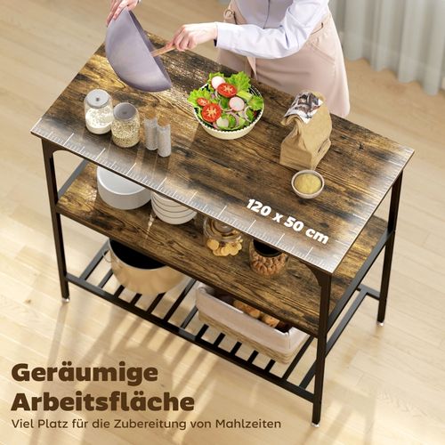 Étagère 3 Niveaux Avec Cadre En Acier, Surface Spacieuse, Brun Rustique + Noir