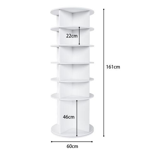 Tour à Chaussures 6 Niveaux Pivotante 360° Pour 24 Paires, Socle Haut, Blanc, 60x60x161 Cm