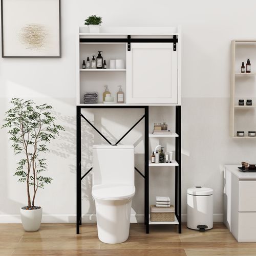 Meuble De Rangement Pour Toilettes Avec Portes Coulissantes, Étagères Ajustables, Blanc