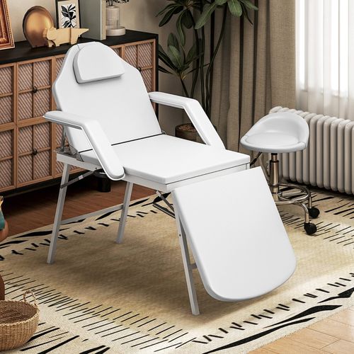 Table De Massage Pliable Portable Avec Rembourrage En Mousse Et Cadre En Acier, Blanc