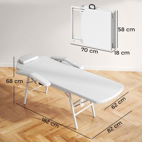 Table De Massage Pliable Portable Avec Rembourrage En Mousse Et Cadre En Acier, Blanc
