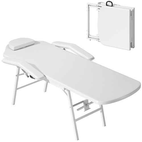 Table De Massage Pliable Portable Avec Rembourrage En Mousse Et Cadre En Acier, Blanc