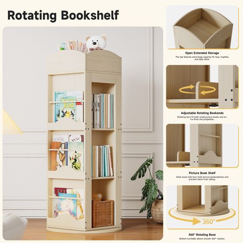 Étagère Pivotante 360° Pour Livres Et Jouets, 4 Niveaux, Rangement Pratique Pour Enfants
