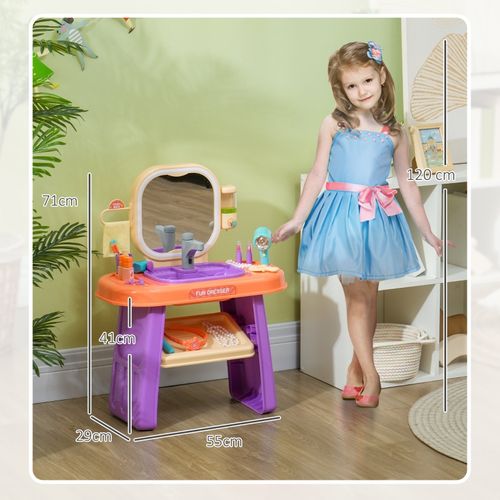 Coiffeuse Pour Enfants Avec Miroir LED, Musique Et Robinet Interactif, Violet, 55x29x71 Cm
