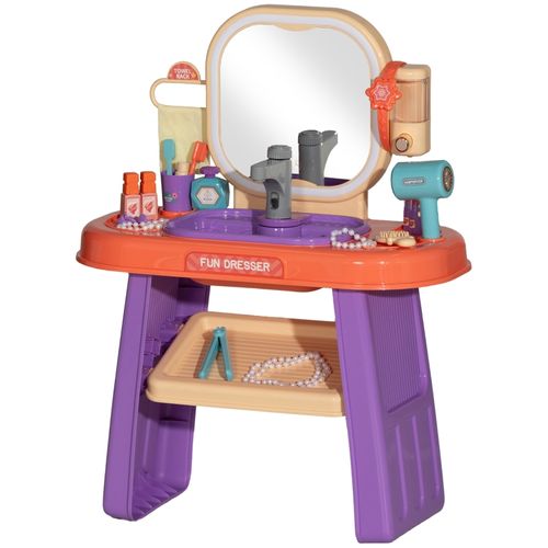 Coiffeuse Pour Enfants Avec Miroir LED, Musique Et Robinet Interactif, Violet, 55x29x71 Cm