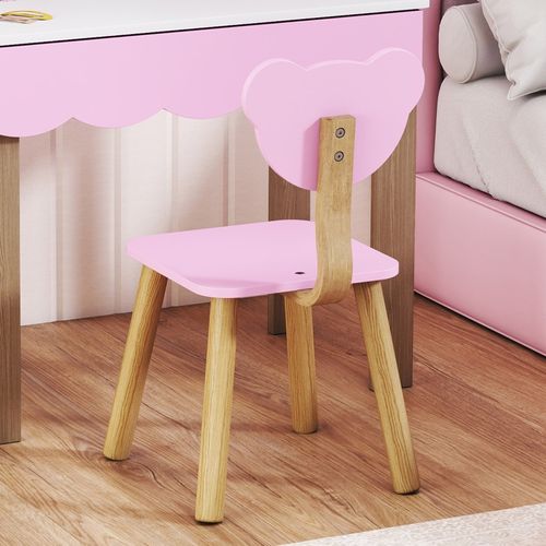 Set Coiffeuse Pour Enfants Avec Tabouret, Miroir Sécurisé En Forme D’ours, Mdf, Rose