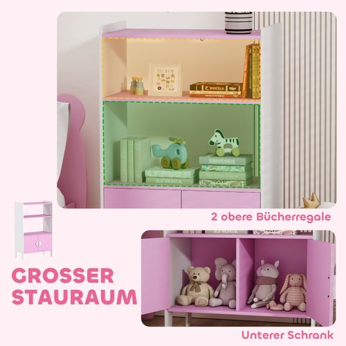 Bibliothèque Pour Enfants Avec 2 Étagères Et 2 Armoires, Anti-basculement, Mdf, Rose Et Blanc