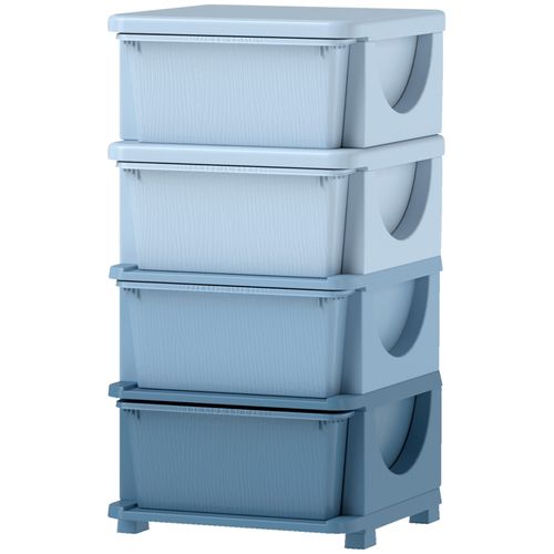Meuble De Rangement Enfant à 4 Tiroirs Empilables, Design Surélevé Sécurisé, Plastique Bleu