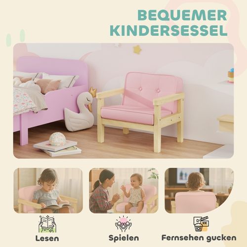 Fauteuil Enfant En Bois Avec Assise Rembourrée En Velours Côtelé, Rose 3-8 Ans