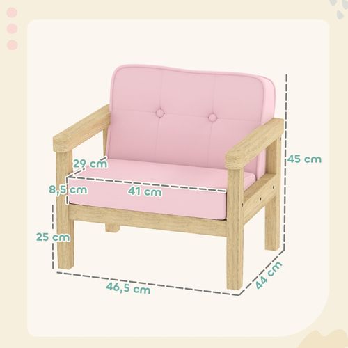 Fauteuil Enfant En Bois Avec Assise Rembourrée En Velours Côtelé, Rose 3-8 Ans