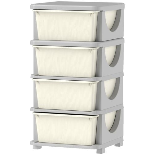 Boîte De Rangement Pour Enfants Avec 4 Tiroirs, Coins Arrondis, Plastique Crème