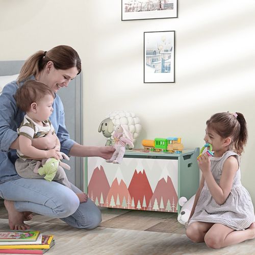 Coffre De Rangement Pour Enfants Avec Couvercle Sécurisé Et Motif Ludique, Vert