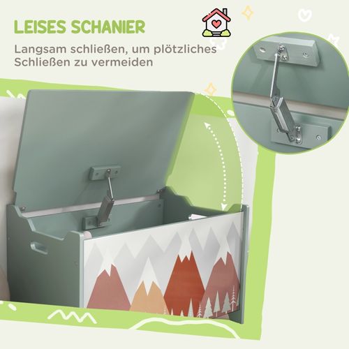 Coffre De Rangement Pour Enfants Avec Couvercle Sécurisé Et Motif Ludique, Vert