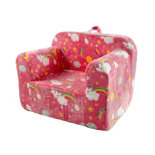 Canapé Enfant En Mousse Avec Poches Latérales Et Poignée, Motif Arc-en-ciel