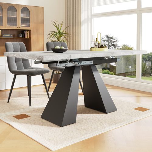 Ensemble De Salle à Manger 5 Pièces Avec Table Extensible Et Chaises En Velours Gris