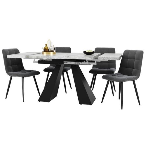 Ensemble De Salle à Manger 5 Pièces Avec Table Extensible Et Chaises En Velours Gris