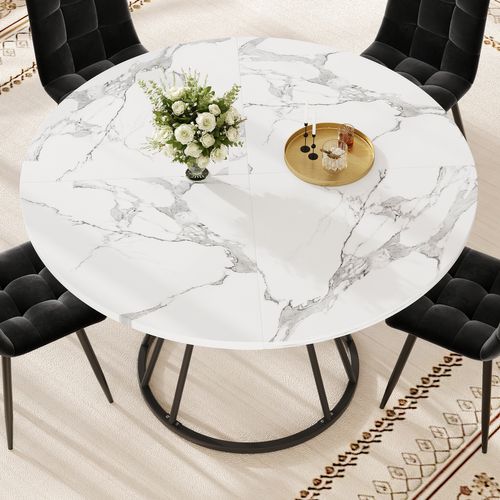 Ensemble Salle à Manger 5 Pièces Avec Table Ronde 100x100 Cm Et Chaises Velours Gris, Cadre Noir