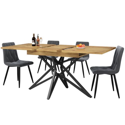Ensemble Salle à Manger 5 Pièces Avec Table Extensible Effet Noyer Et Chaises Velours Gris, Noyer