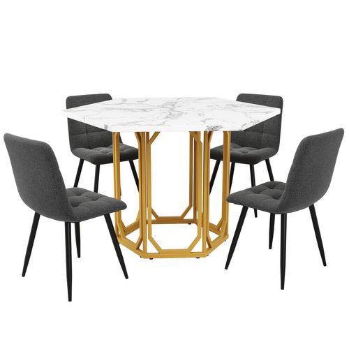 Ensemble Salle à Manger 5 Pièces Avec Table Hexagonale Effet Marbre Et Chaises Grises