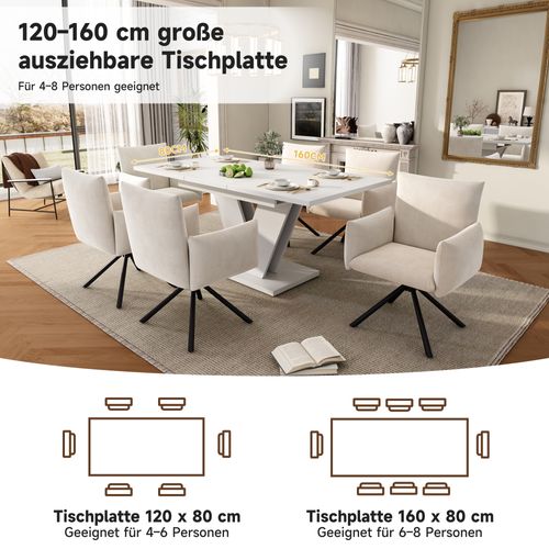 Ensemble Salle à Manger 7 Pièces Avec Table Extensible 120-160 Cm Et Chaises Velours Beige