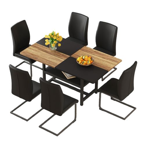 Ensemble Table Rectangulaire 160 Cm Avec Étagère Et 4 Chaises En Simili Cuir Noir
