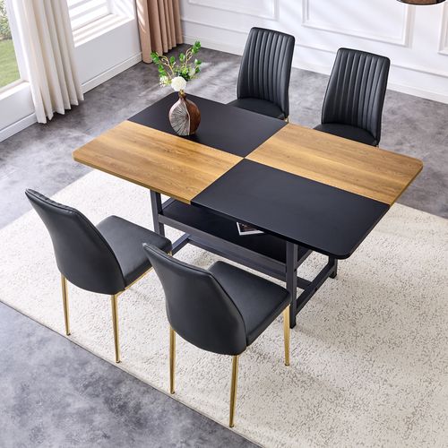 Ensemble Table Rectangulaire 160 Cm Avec 4 Chaises Noires En Pu Et Rangement Intégré